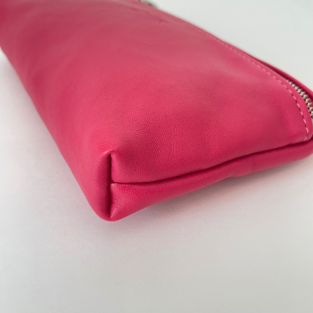 Longchamp Le Pliage Cuir Pouch Candy PINK lambskin leather Made in France - Picture 7 of 12